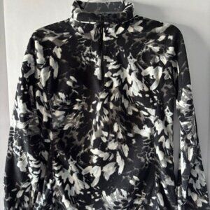Columbia Sweatshirt Pullover M Black White Floral Fleece Pullover Retro Boho